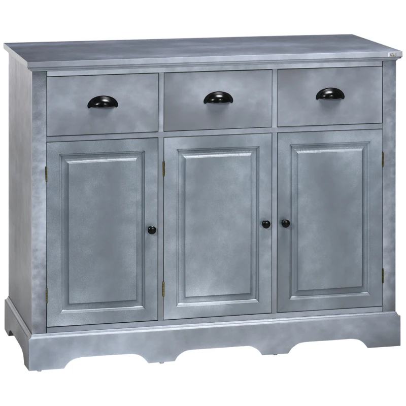 HOMCOM Sideboard Buffet Kitchen Sideboard Cabinet with 3 Drawers 3 Door Cabinets Adjustable Shelf for Living Room Gray