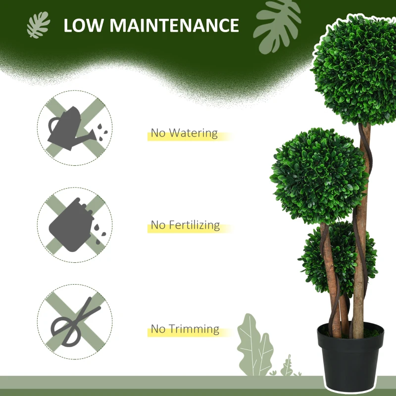 HOMCOM 3.5ft Artificial Tree, Triple Ball Boxwood Topiary with Pot and Sandalwood Leaves, for Indoor Outdoor Home