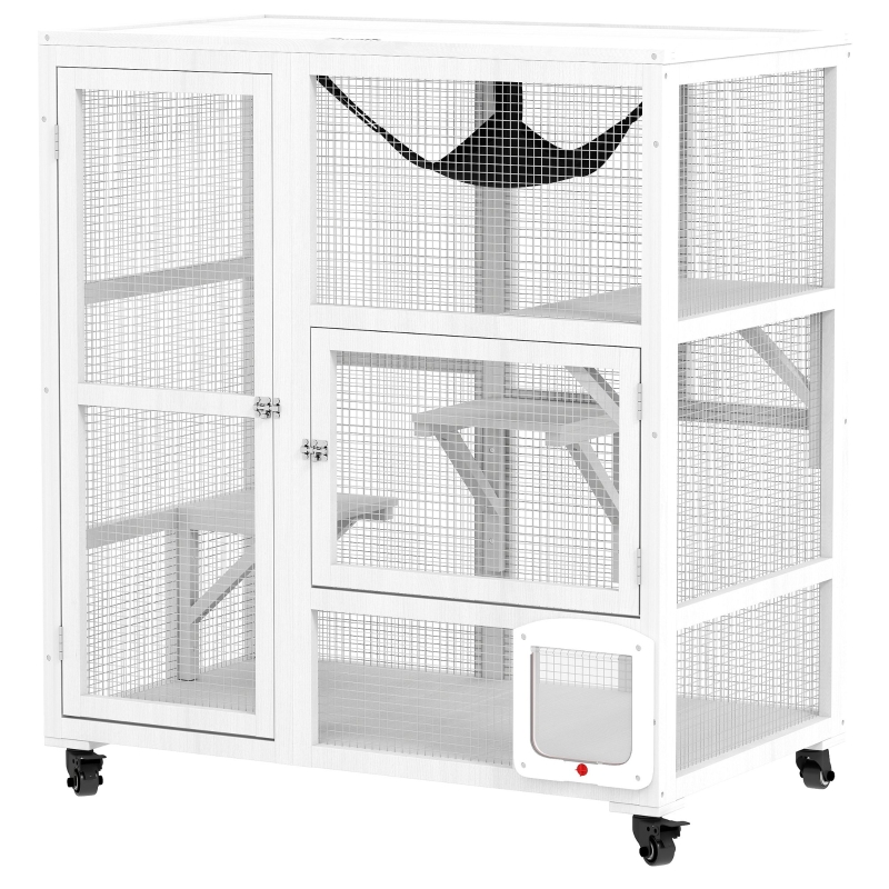PawHut Cat House, Indoor Cat Enclosure on Wheels with Openable Top