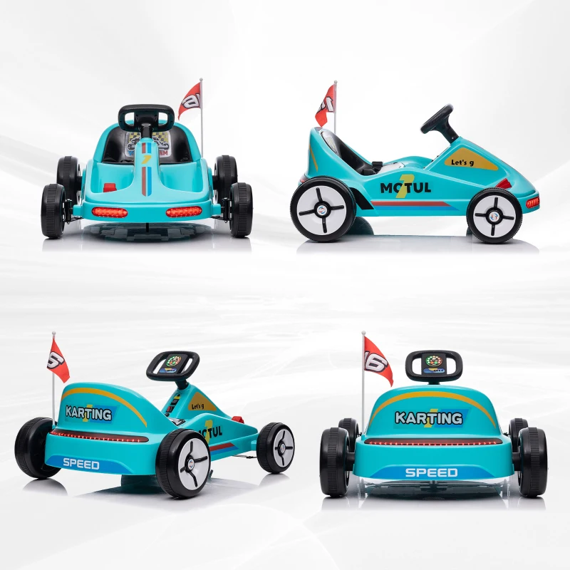 Qaba 6V Electric Go Kart for Aged 3-5 Kids with Music, Light, Horn, Blue