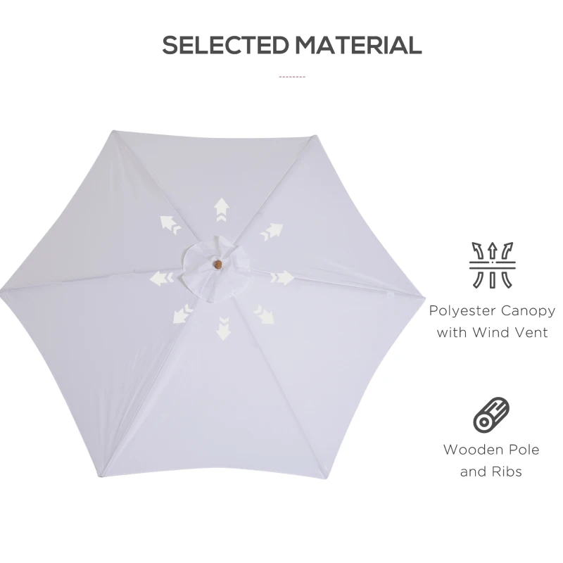 Outsunny ⌀9' x 8' H Patio Umbrella, Market Umbrella with Hardwood Frame and Wind Vent, Outdoor Beach Parasol, White
