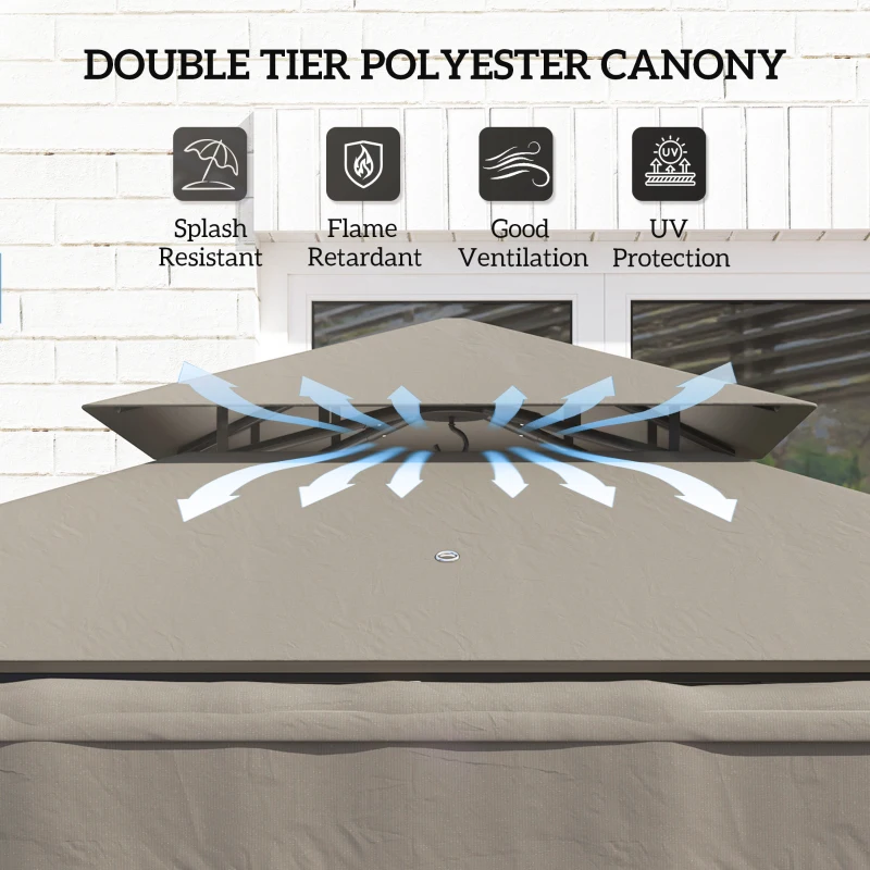 Outsunny 8' x 5' Grill Gazebo, Double Tiered Barbecue Grill Gazebo Shelter with Side Awning, 2 Side Shelves, 6 Hooks, Light Grey