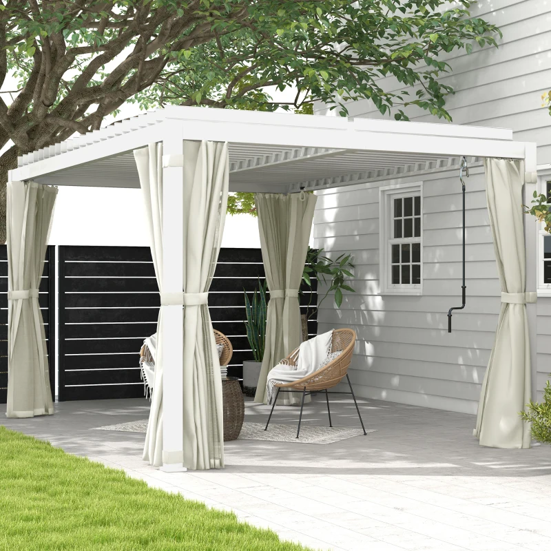 Outsunny 10' x 13' Outdoor Retractable Pergola w/ Sun Shade Aluminum Louvered Top, Pergola w/ Canopy, Curtains, Netting, Cream