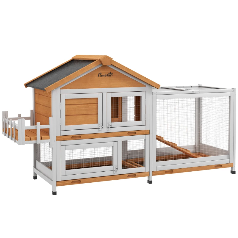 PawHut 65" Wooden Rabbit Hutch, Pet Playpen with Openable Roof, Storage Box, for Rabbits and Small Animals, Yellow