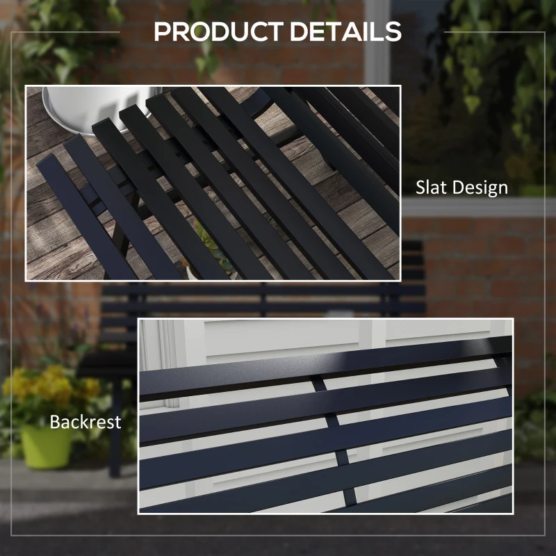Outsunny Outdoor Bench Patio Bench, Aluminum Lightweight Park Bench with Slatted Seat, Black