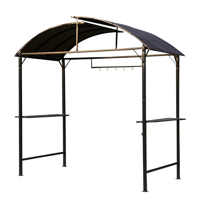 Outsunny 8x4ft BBQ Gazebo Tent Metal Frame Arch Canopy Garden Sunshade Portable Shelter Backyard with Side Shelf Coffee