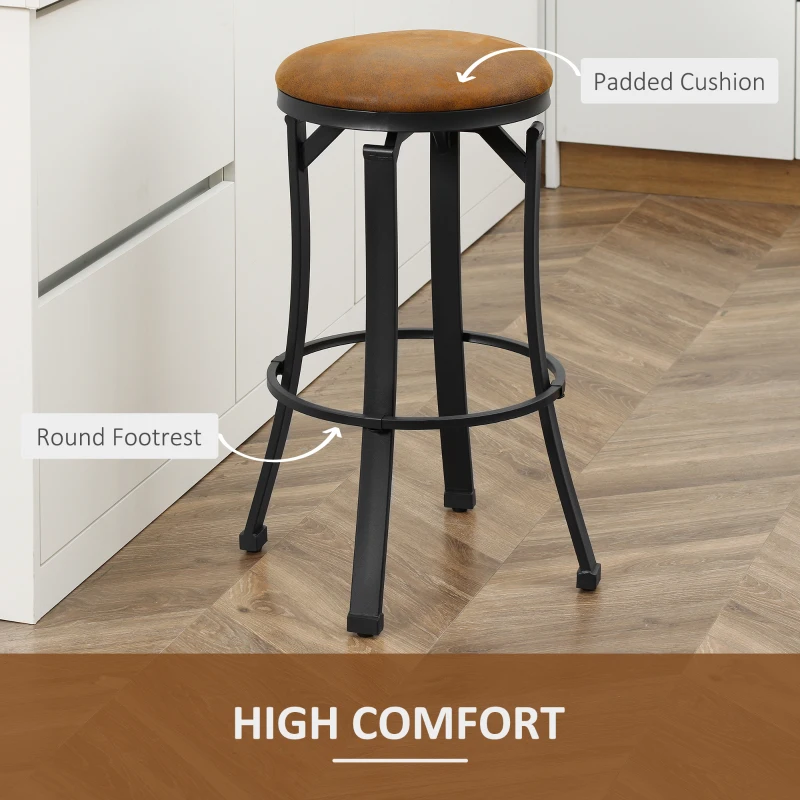 HOMCOM Bar Stools Set of 2, Vintage Swivel Barstools with Footrest, Microfiber Cloth Bar Chairs with Powder-coated Steel Legs for Kitchen and Dining Room, Brown