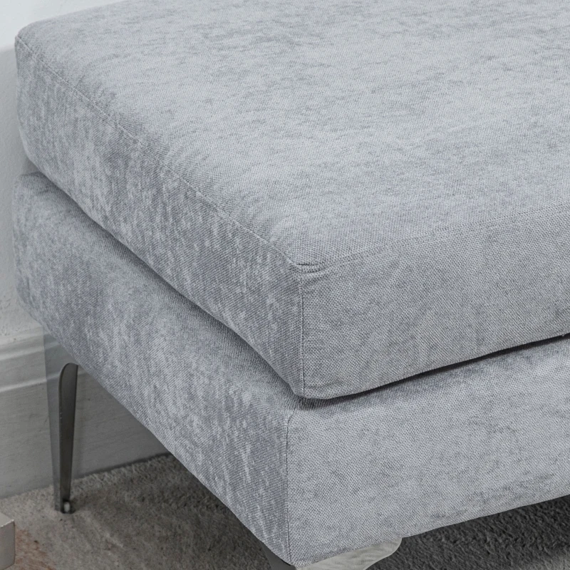 HOMCOM 48 Inches Upholstered Bedroom Bench, Modern End of Bed Bench with Double Layer Seat Cushions and Steel Legs, Light Gray