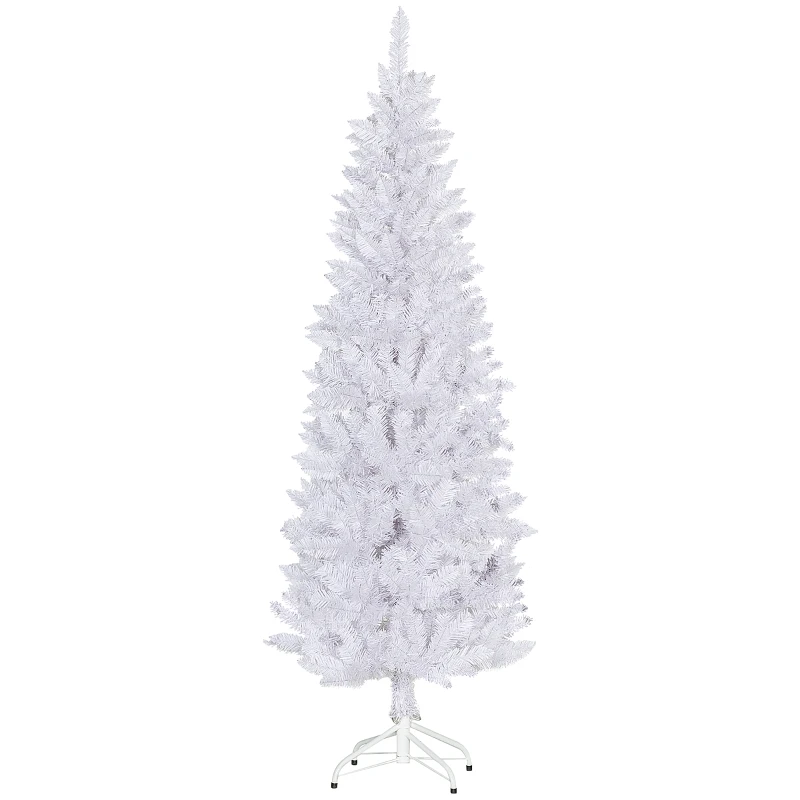 HOMCOM 6ft Tall Pencil Artificial Christmas Tree with 479 Branch Tips with Steel Base, White