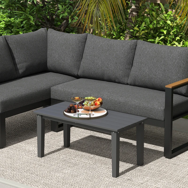 Outsunny Rectangle Outdoor Coffee Table, HDPE All-Weather Outdoor Patio Table with Slatted Tabletop for Yard, Balcony, Black