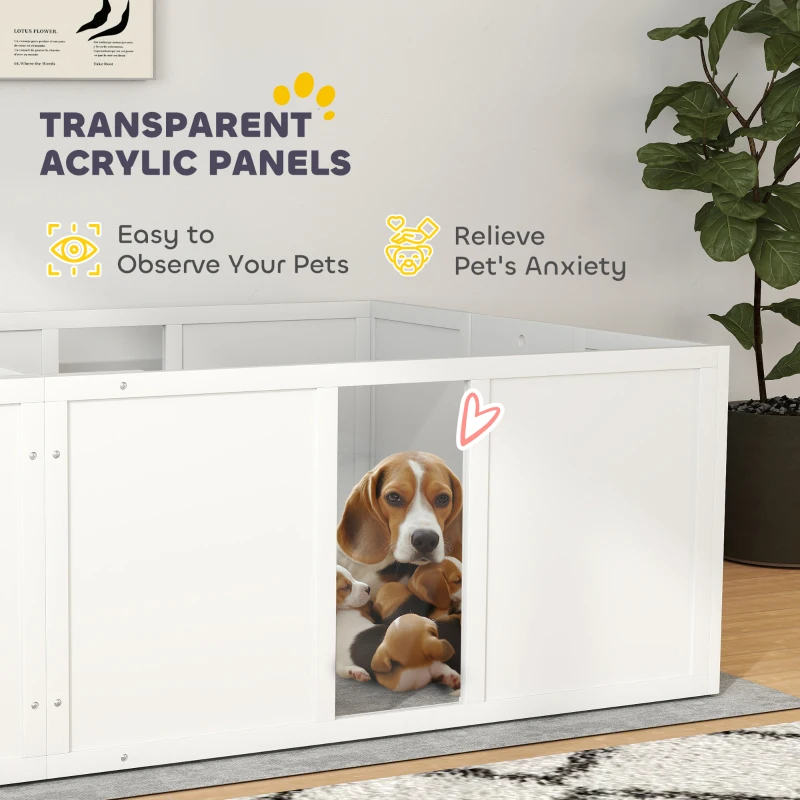 PawHut Whelping Box for Dogs and Puppies, Dog Birth Supplies Indoor w/ Adjustable Height Doors, for Medium Sized Dogs