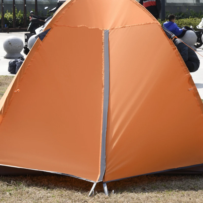 Outsunny Camping Tent with Porch for 4 People, Compact Portable Travel Camping Gear with 3 Doors, Outdoor Dome Tent for Backpacking Hiking or Beach with Windows, Carrying Bag, Orange