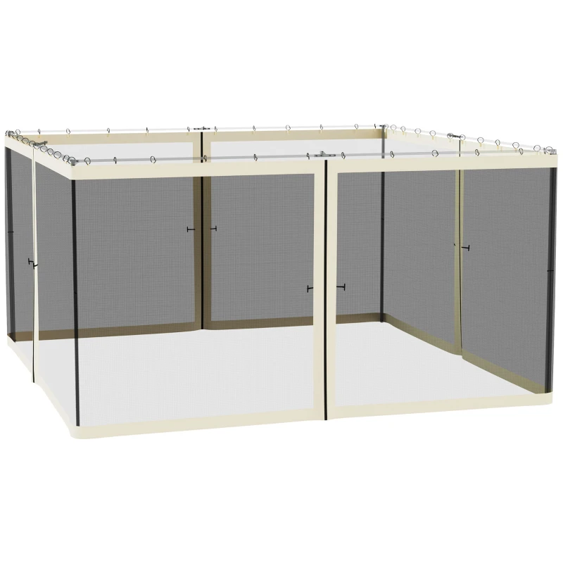 Outsunny Replacement Mosquito Netting for Gazebo 13' x 13' Black Screen Walls for Canopy with Zippers for Parties and Outdoor Activities, Cream White