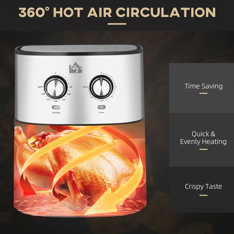 HOMCOM Air Fryer, 1700W 6.9 Quart Air Fryer Oven with 360° Air Circulation, Adjustable Temperature, Timer and Nonstick Basket for Oil Less or Low Fat Cooking