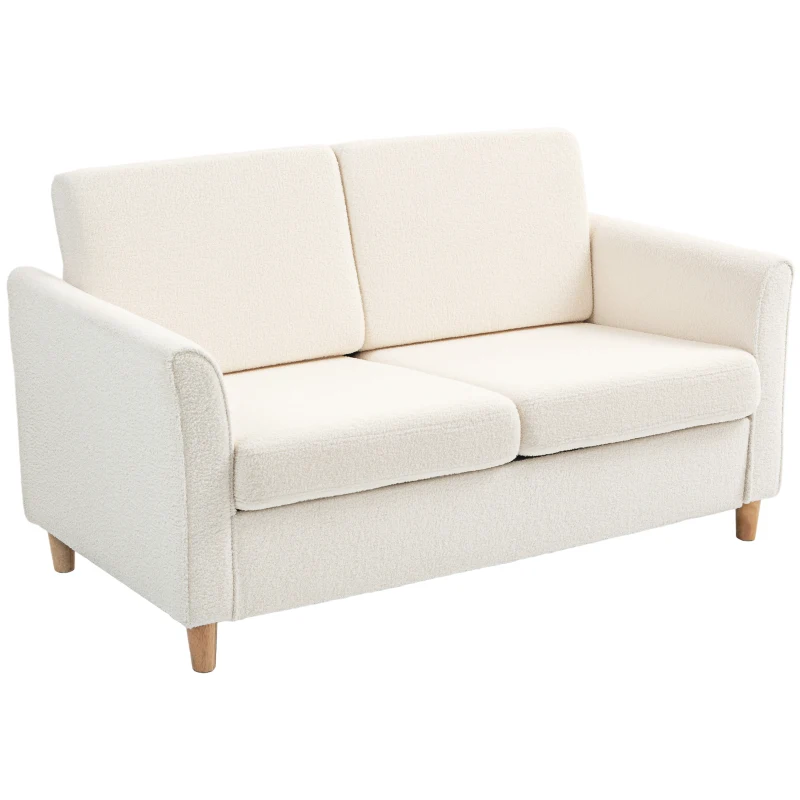 HOMCOM 2-Seat Sofa Two-Seater Couch with Armrests and Wood Legs for Living Room, Bedroom, Cream White