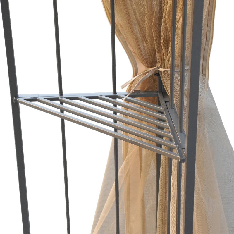 Outsunny 10' x 10' Steel Outdoor Patio Gazebo Canopy with Removable Mesh Curtains, Display Shelves, & Steel Frame, Beige