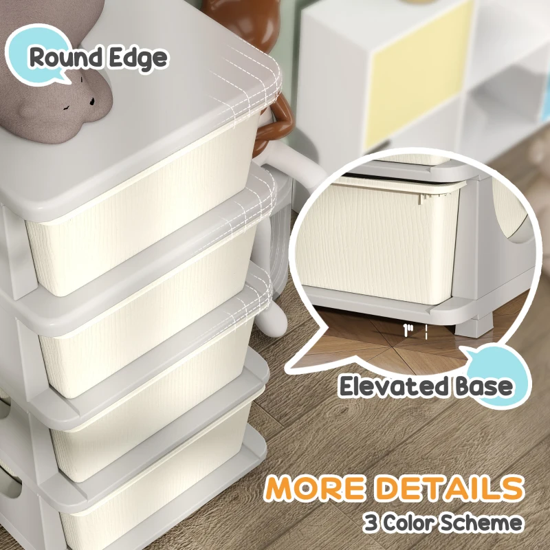 Qaba 30" 4 Tier Kids Storage Unit Dresser Tower w/ 4 Drawers, Cream White