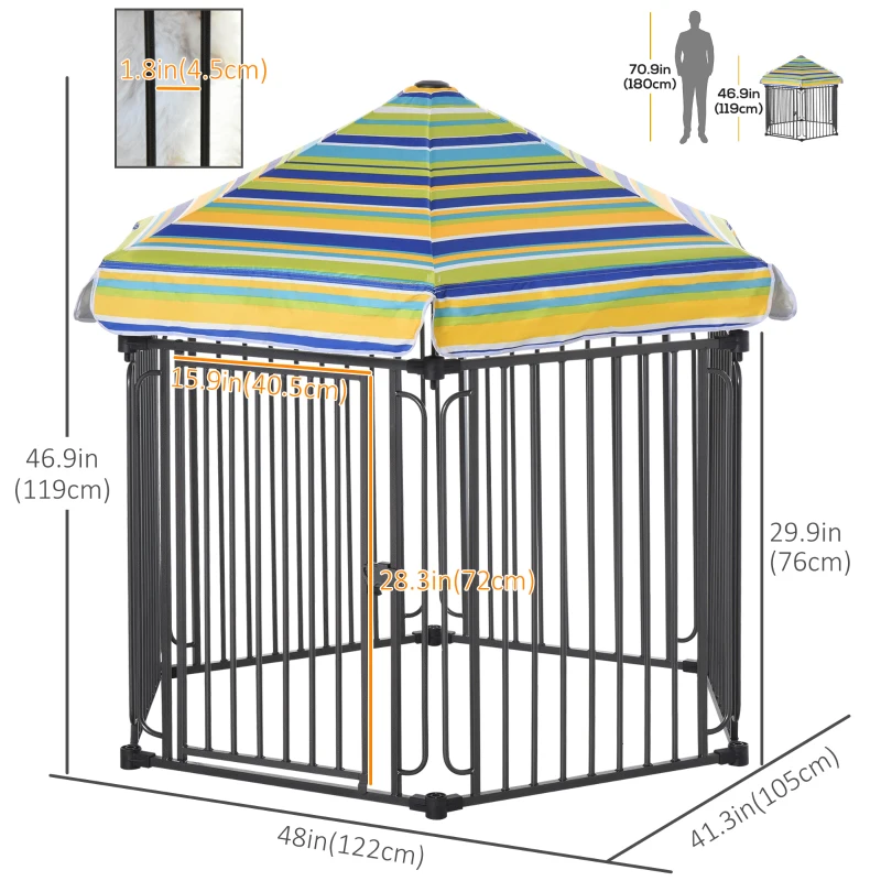 PawHut 48" x 41" Heavy-Duty Metal Dog Playpen, Outdoor Pet Cage Kennel, Puppy Exercise Fence Barrier with Weather-Resistant Polyester Roof, Locking Door, & Metal Frame