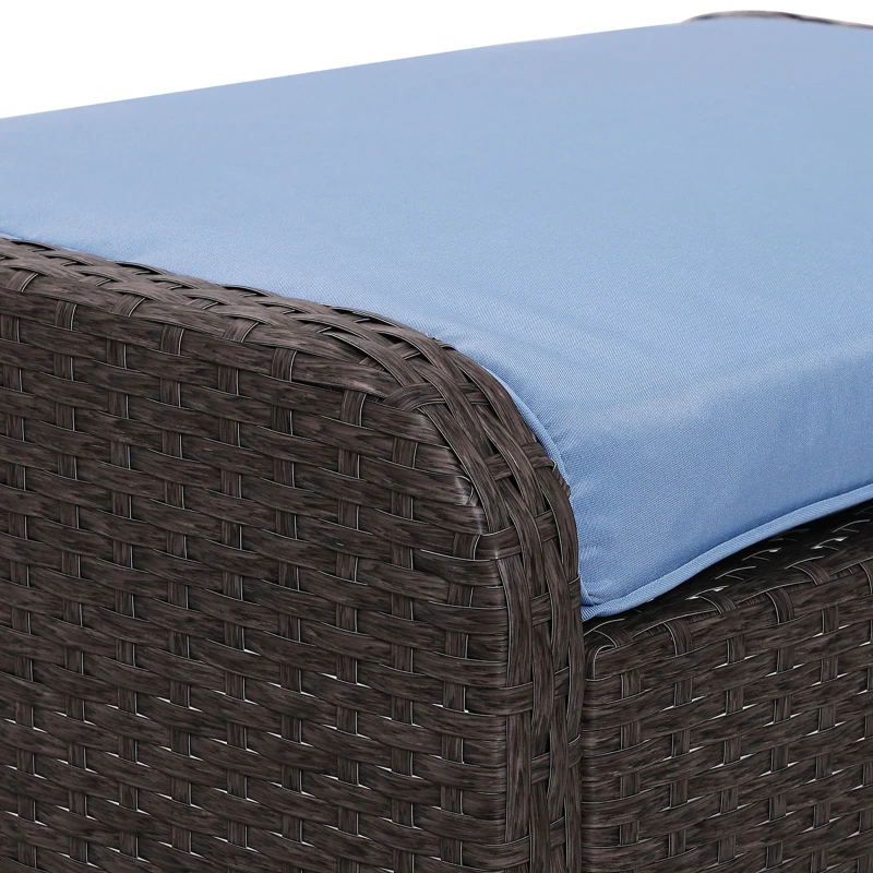 Outsunny 5 Pieces Rattan Wicker Lounge Chair Outdoor Patio Conversation Set with 2 Cushioned Chairs, 2 Ottomans and Tempered Glass Top Coffee Table, Gray/Blue