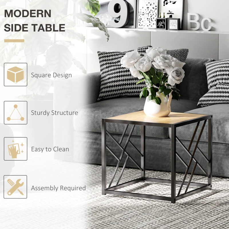 HOMCOM Modern End Table, Accent Side Table with Metal Frame for Living Room, Black