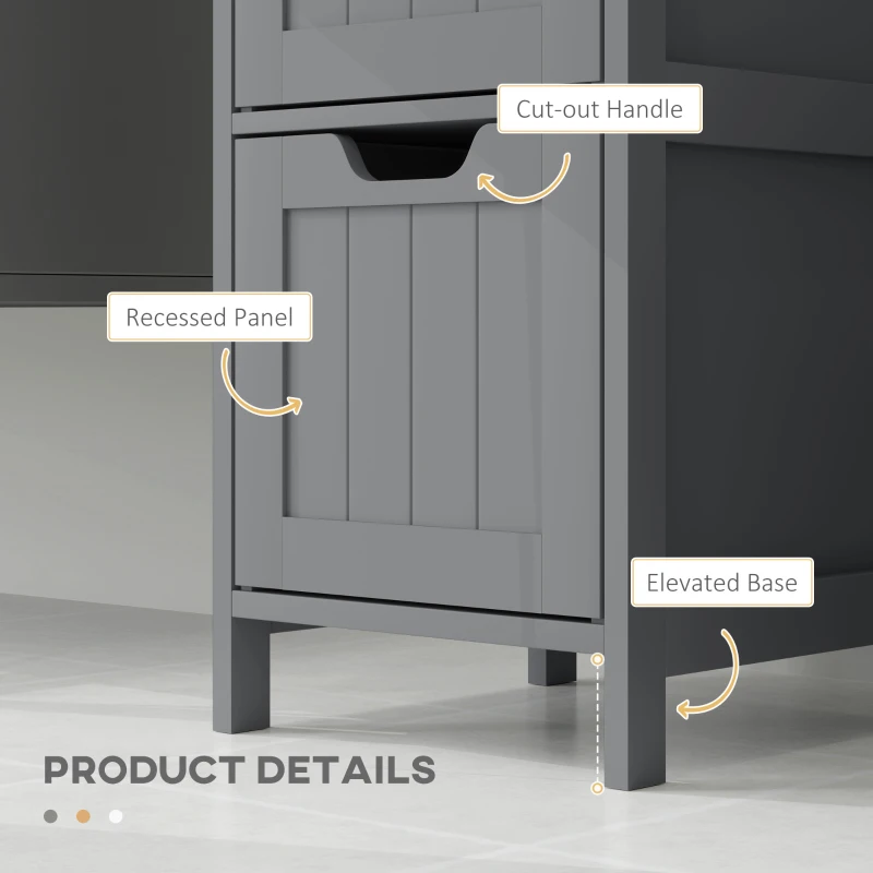 kleankin Narrow Bathroom Cabinet with 3 Drawers and 2 Tier Shelf, Tall Cupboard Freestanding Linen Tower, Grey