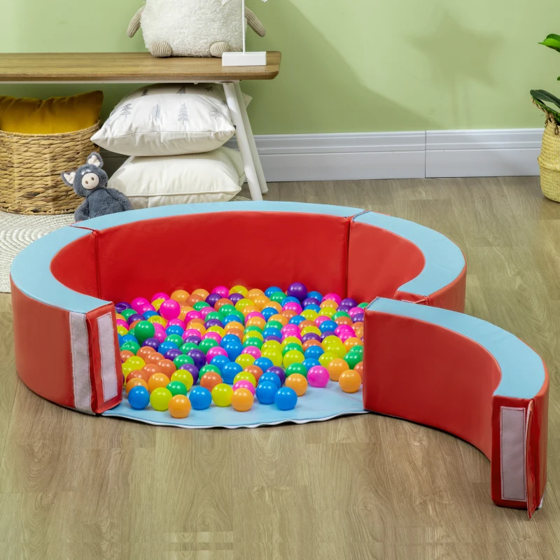 Outsunny Foam Kids Ball Pit Pool with Removable & Washable Cover, 45" x 10" Round Ball Pit for Toddlers with 200 Ocean Balls, Soft Baby Playpen, Red