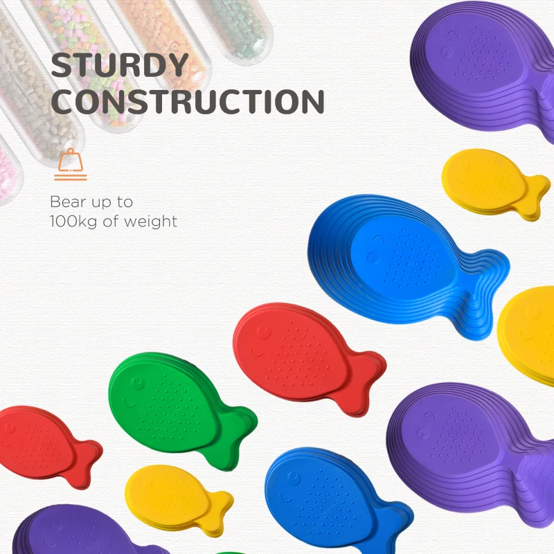 Outsunny 11pcs Balance Stepping Stones for Kids, Fish Style Non-slip Obstacle Course, Larger Size Stackable Balance Blocks Indoor Outdoor