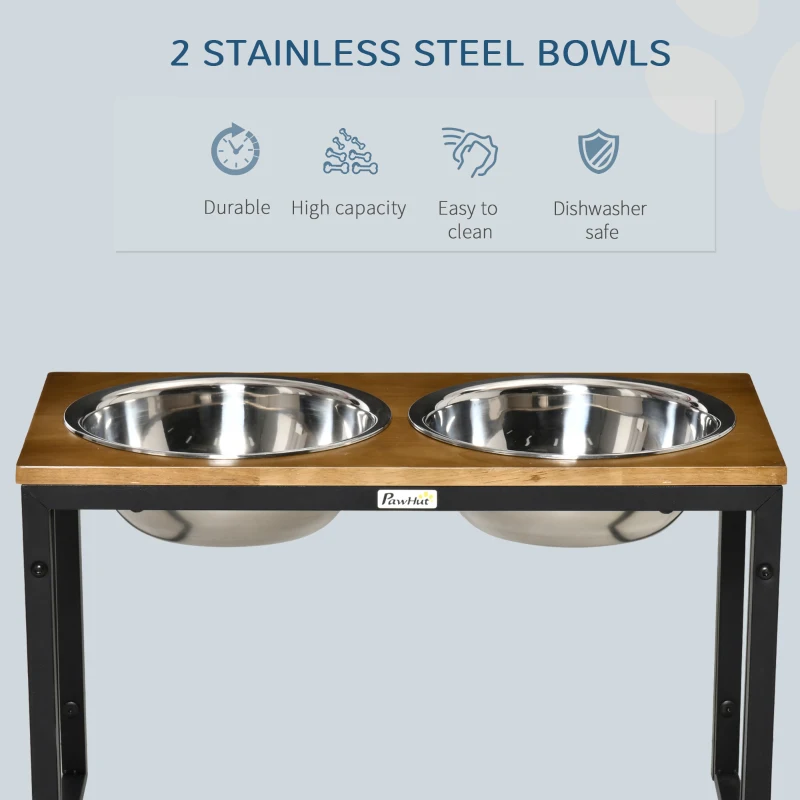 PawHut Elevated Dog Bowls with Stand, Raised Dog Feeder for Large Sized Dogs, Oak