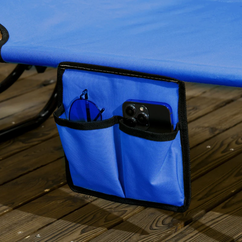 Outsunny 2 Piece Folding Outdoor Chaise Lounges, Pool, Sun, Tanning Chairs with Reclining Back, Sunshade for Beach, Patio, Blue
