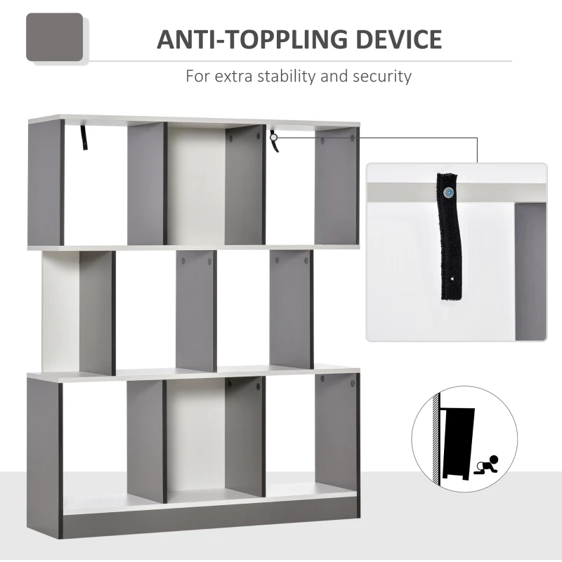 HOMCOM 3-Tier Wooden Bookcase, Display Shelf Freestanding Decorative Storage Shelving, Home Office Grey and White