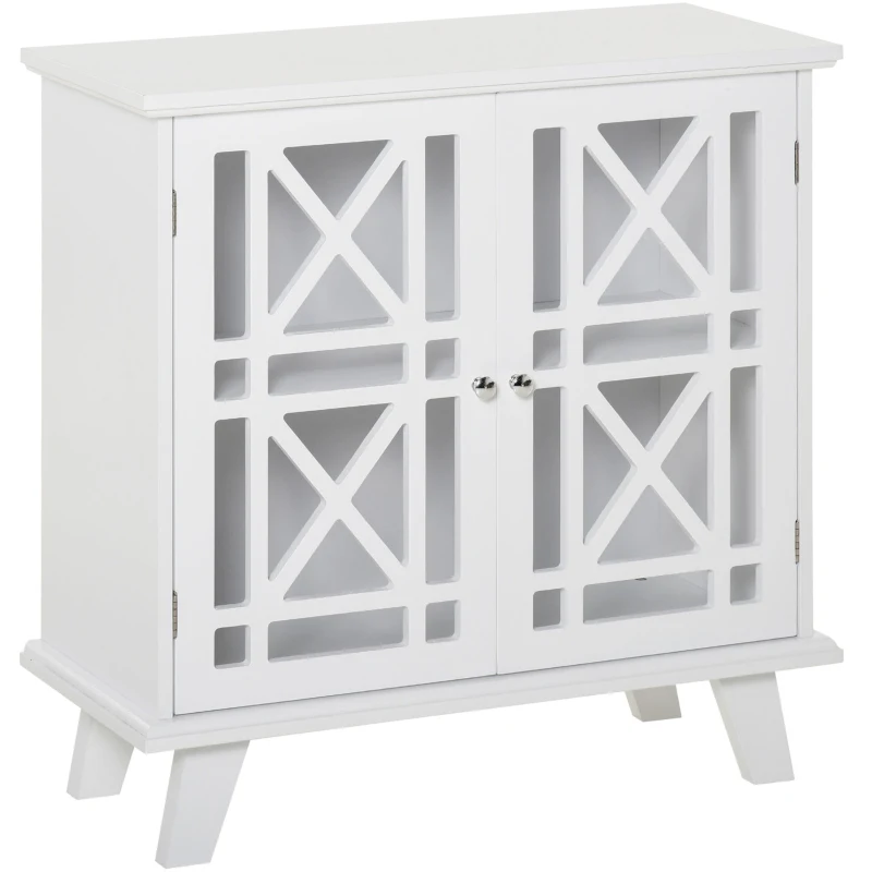 HOMCOM Storage Cabinet with Fretwork Doors and Shelf, Modern Freestanding Sideboard, Buffet, White