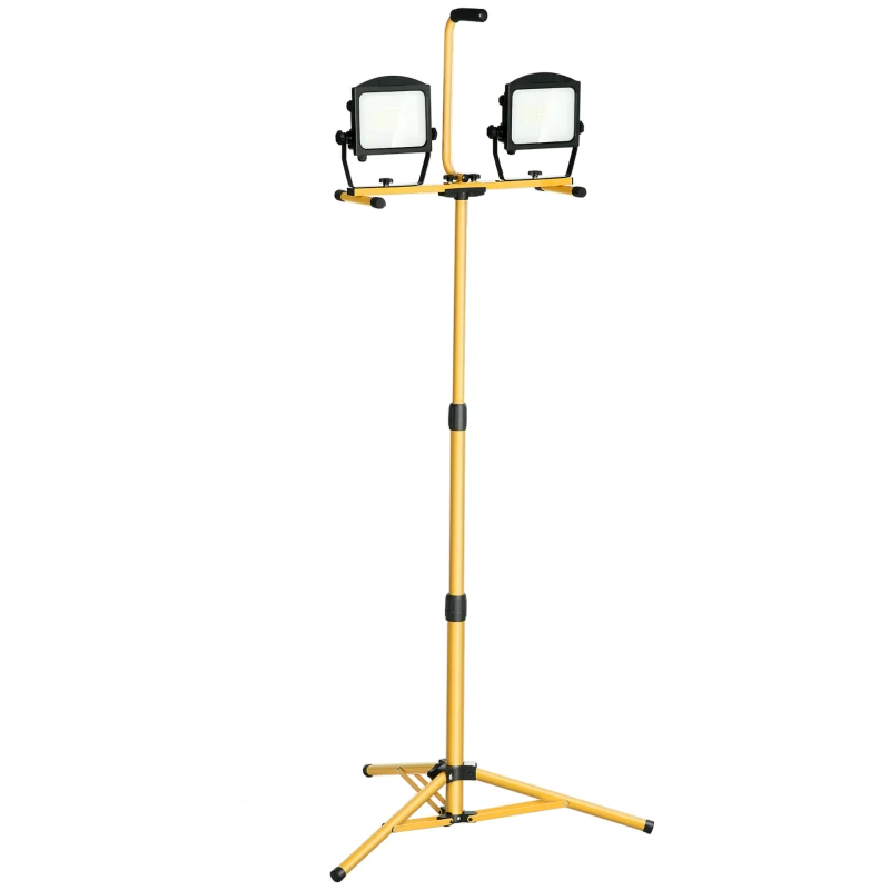 HOMCOM 50W 10000 Lumen Dual Head Weather Resistant LED Work Lights with Tripod Stand, Yellow