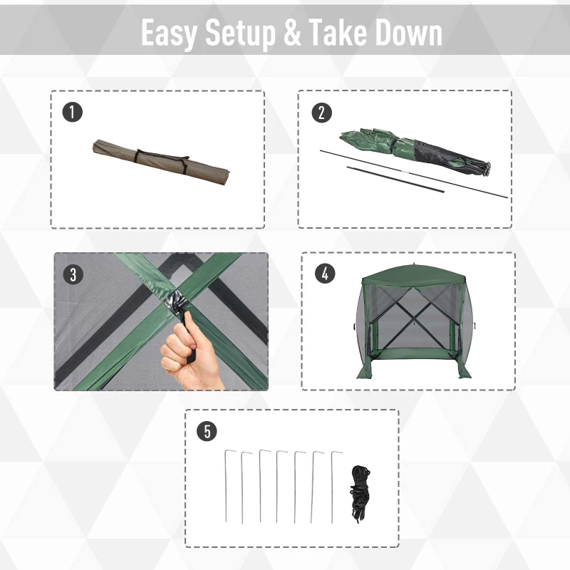 Outsunny Pop-Up Tent, Foldable Screen Tent with Carry Bag, Zippered Door and Ground Stakes, Fits 3-4 People, Green