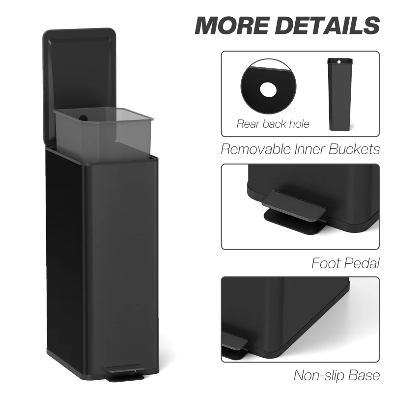 HOMCOM 5.3 Gallon Stainless Steel Kitchen Garbage Can with Soft-close Lid, Foot Pedal, Fingerprint-Proof, Black