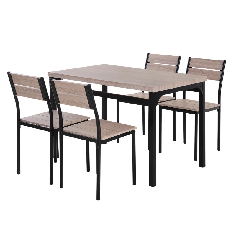 HOMCOM 5 Piece Dining Table Set for 4, Space Saving Kitchen Table and 4 Chairs, Rectangle, Steel Frame for Dining Room