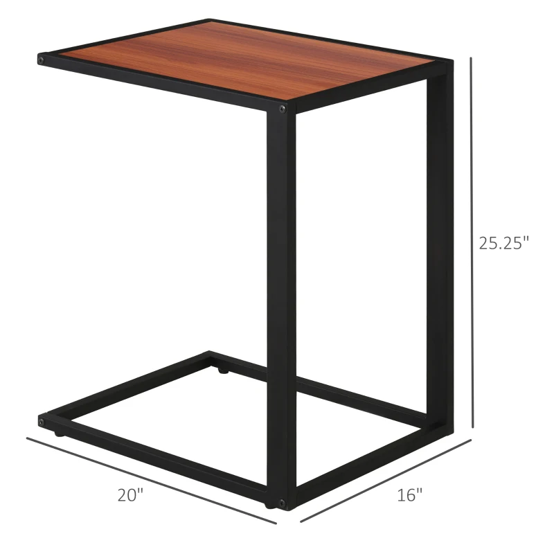 HOMCOM C-Shaped End Table, Laptop Table with Metal Frame, Sofa Side Table for Living room, Bedroom, Walnut
