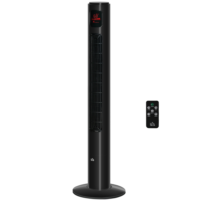 HOMCOM Freestanding Tower Fan Cooling for Home Bedroom with Oscillating, 3 Speed, 12h Timer, LED Sensor Panel, Remote Controller, Black