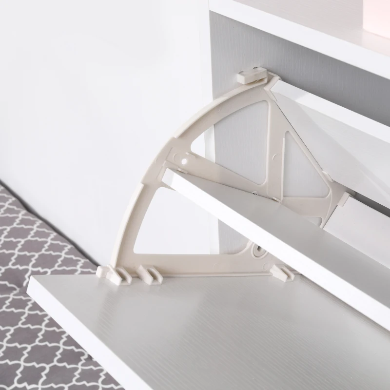 HOMCOM Slim Shoe Storage, Trendy Shoe Rack with 3 Large Fold-Out Drawers & a Spacious Top Surface, White