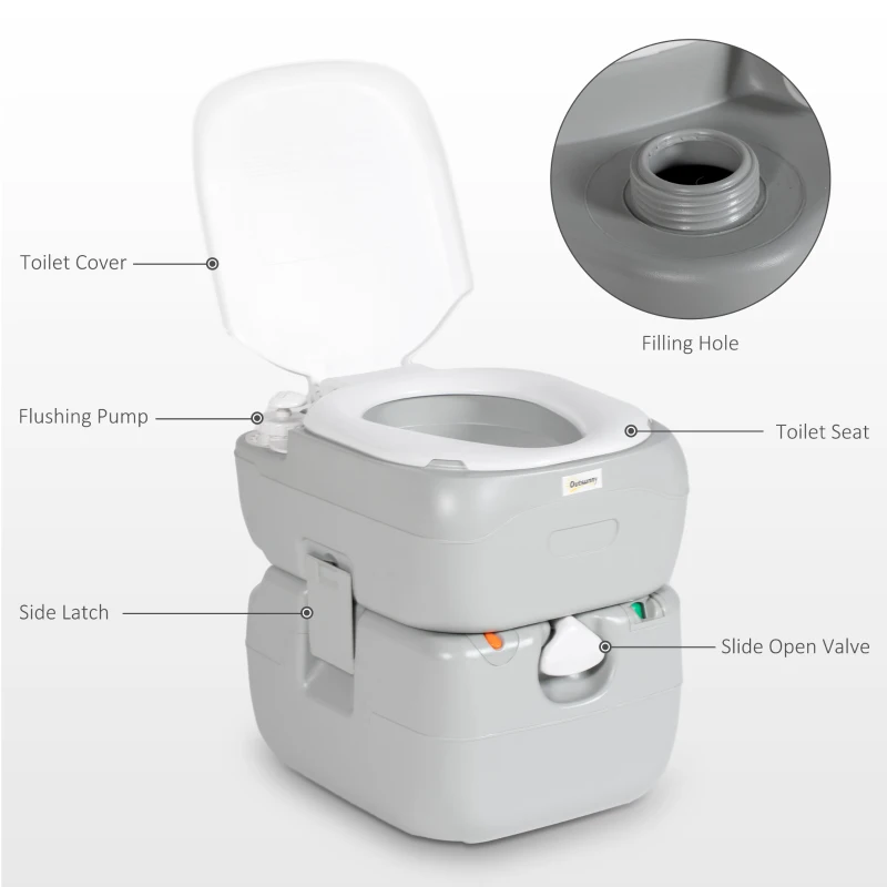 Outsunny Porta Potty, 5.8 Gallon Portable Toilet with Level Indicator and Anti-Leak Pump for Camping, Boating, Hiking, Travel, RV