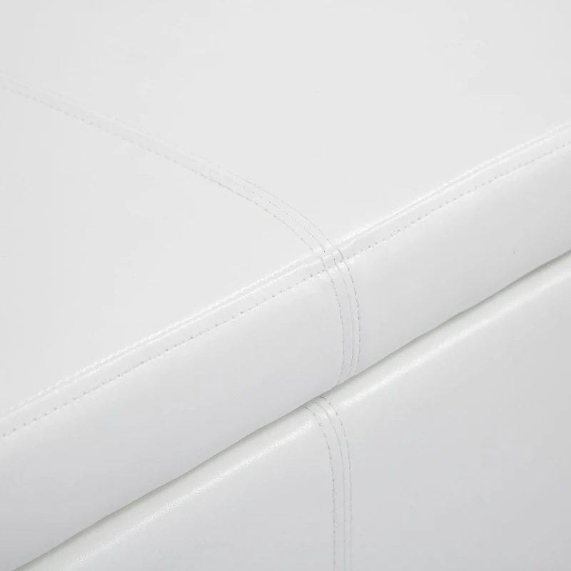 HOMCOM Large 42" Storage Ottoman, Tufted Faux Leather Storage Bench for Living Room, Entryway, or Bedroom, Cream White