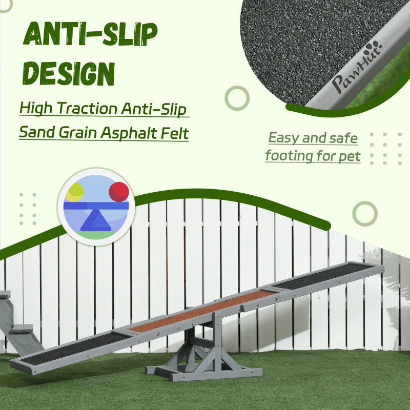 PawHut Wooden Dog Agility Seesaw for Training and Exercise, Gray