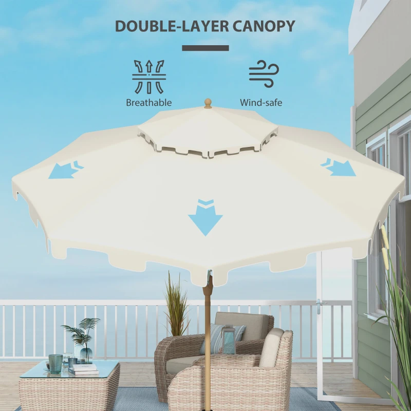 Outsunny 8.8' Patio Umbrella with Push Button Tilt and Crank, Cream White