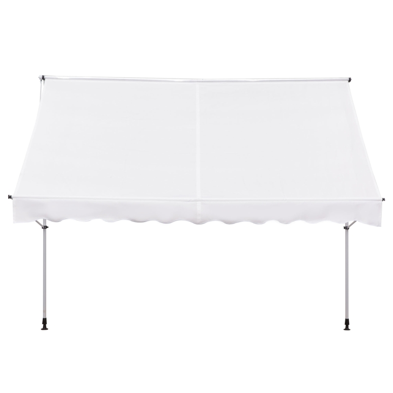 Outsunny 10x5ft Manual Retractable Awning, Patio Sun Shade Canopy Shelter with 5.6-9.2ft Support Pole, Water Resistant UV Protector, for Window, Door, Porch, Deck, White