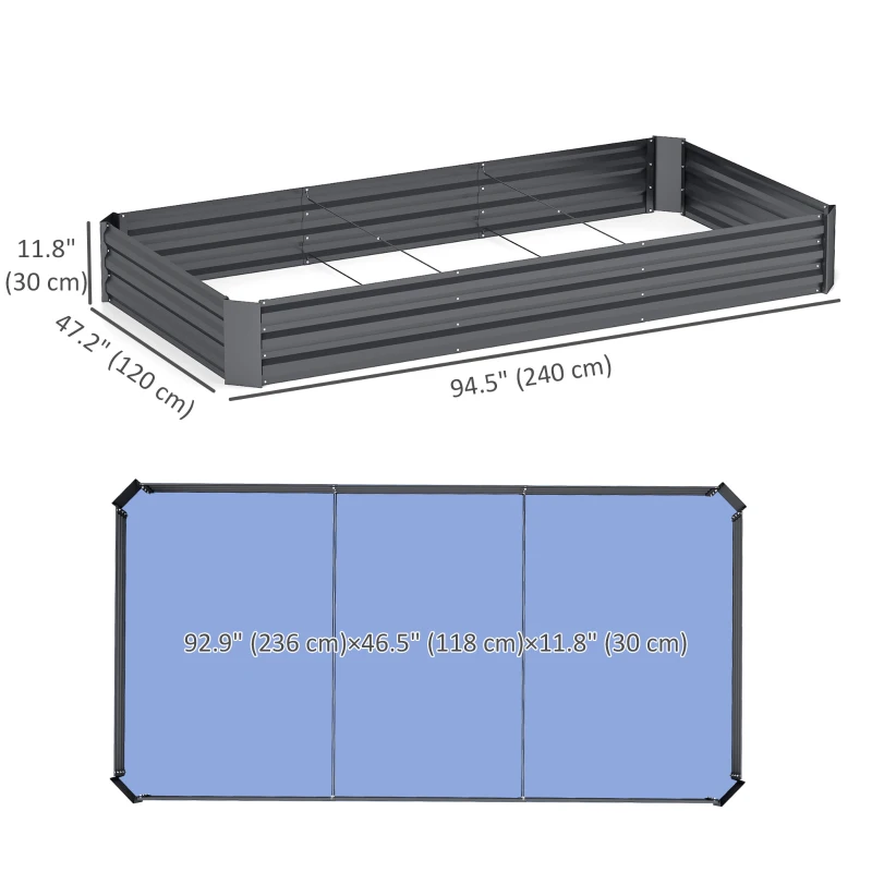 Outsunny Galvanized Raised Bed, 8' x 4' x 1' Metal Planter Box, Outdoor Garden Box with Open Bottom for Flower Herb Vegetable