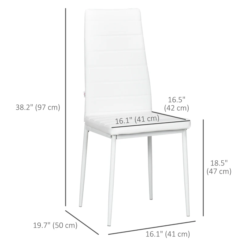 HOMCOM Modern Dining Chairs, Set of 4, High Back PU leather Upholstery and Metal Legs for the Living Room, Kitchen, Home Office, White