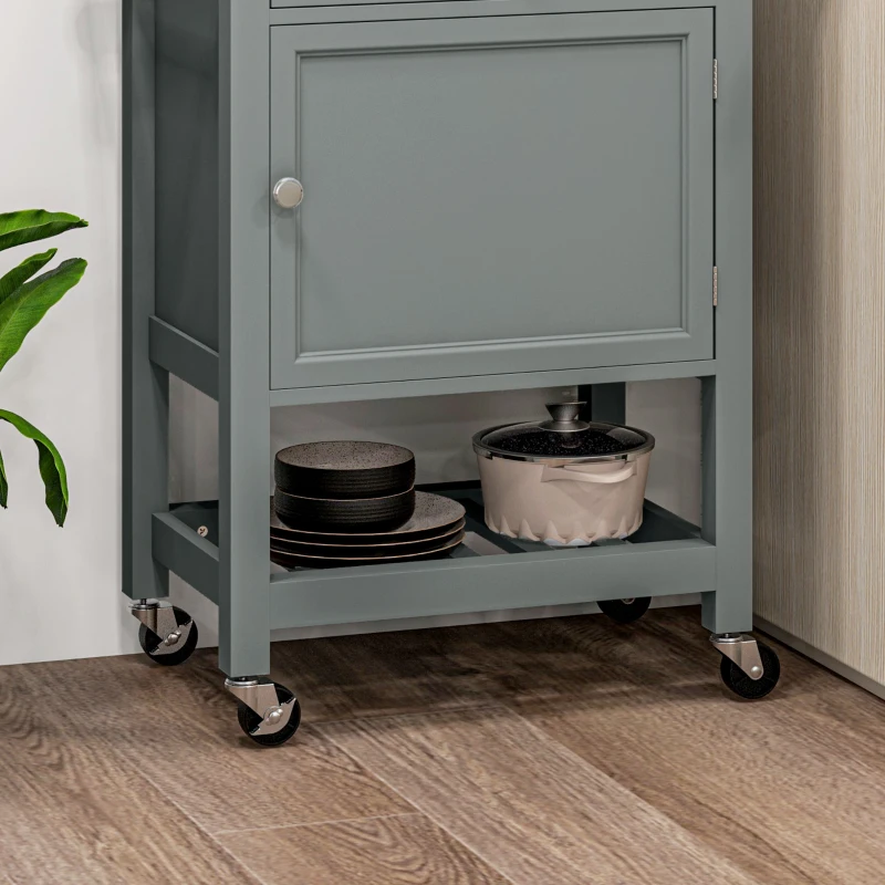 HOMCOM Kitchen Cart on Wheels, Rolling Kitchen Island Cart with Wood Top, Towel Rack, Drawer and Shelf for Dining Area, Grey