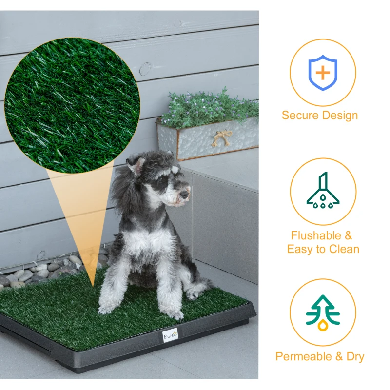 PawHut Dog Grass Pad with Tray, Artificial Grass for Dogs, Doggy Bathroom Toilet Potty Tray Indoor Outdoor Puppy Potty Training (51 x 63 CM)