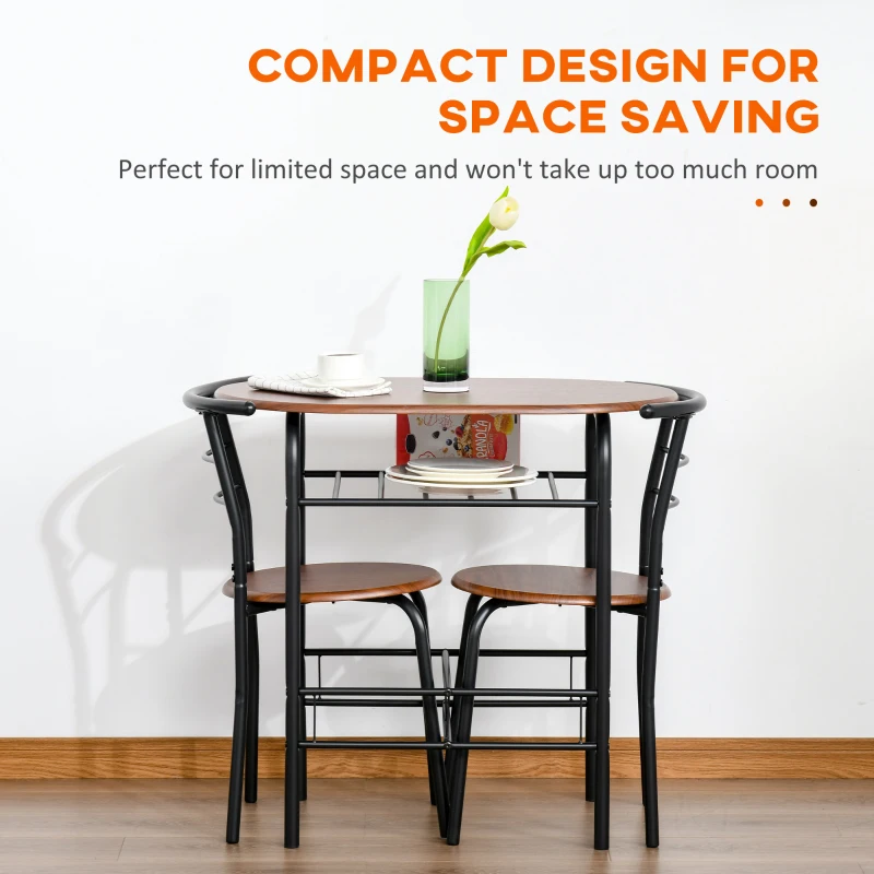 HOMCOM Dining Table Set of 3, 31.5" Kitchen Table and Chairs Set for 2 with Shelf, for Small Space, Dining Room, Living Room