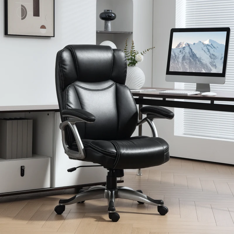 HOMCOM PU Leather High Back Office Chair, Swivel Desk Chair with Tilt Function and Adjustable Height, Black