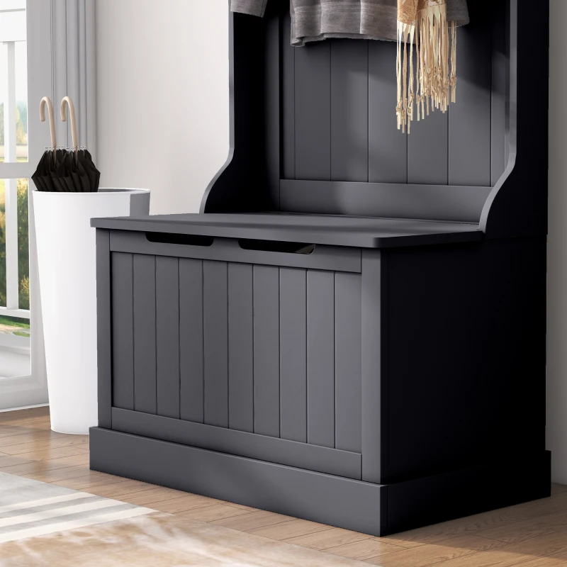 HOMCOM 3-In-1 Hall Tree with Coat Rack, Shoe Storage and Bench Seat, Entryway Bench with 4 Hooks for Hallway, Living Room, Black